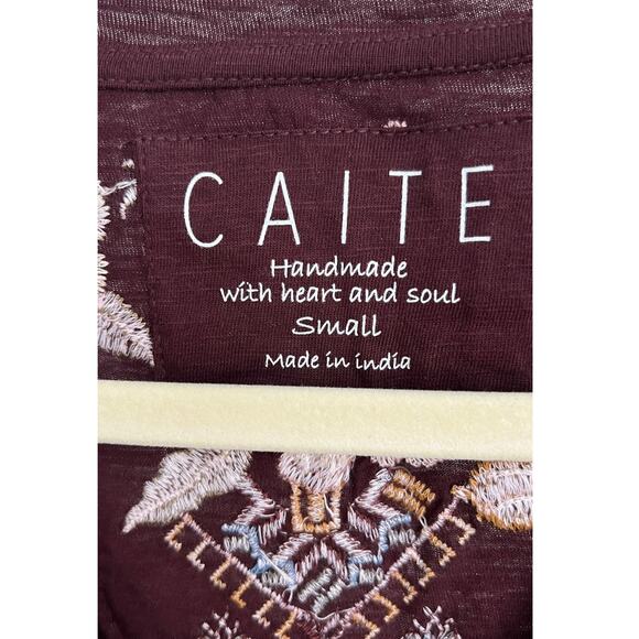 NWT Anthropology by Caite Tees Women's Burgundy Embroidered Shirt - Size Small - Picture 5 of 10